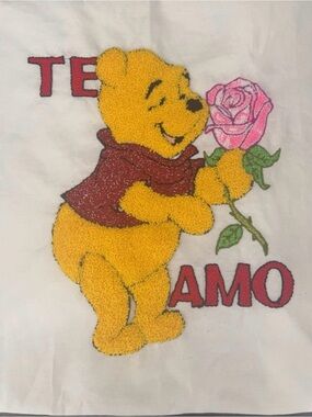 Yellow Winnie Bear Graphic pillowcase with Pink Rose